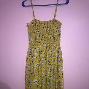 Yellow floral spaghetti strap flowy dress
